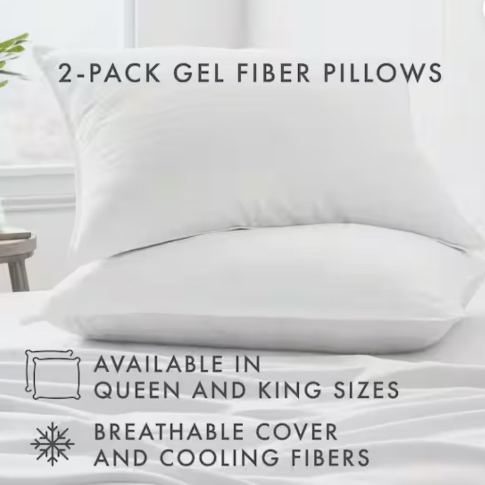 Plush Down Alternative Gel-Fiber Queen Pillows (2-Pack) NWT